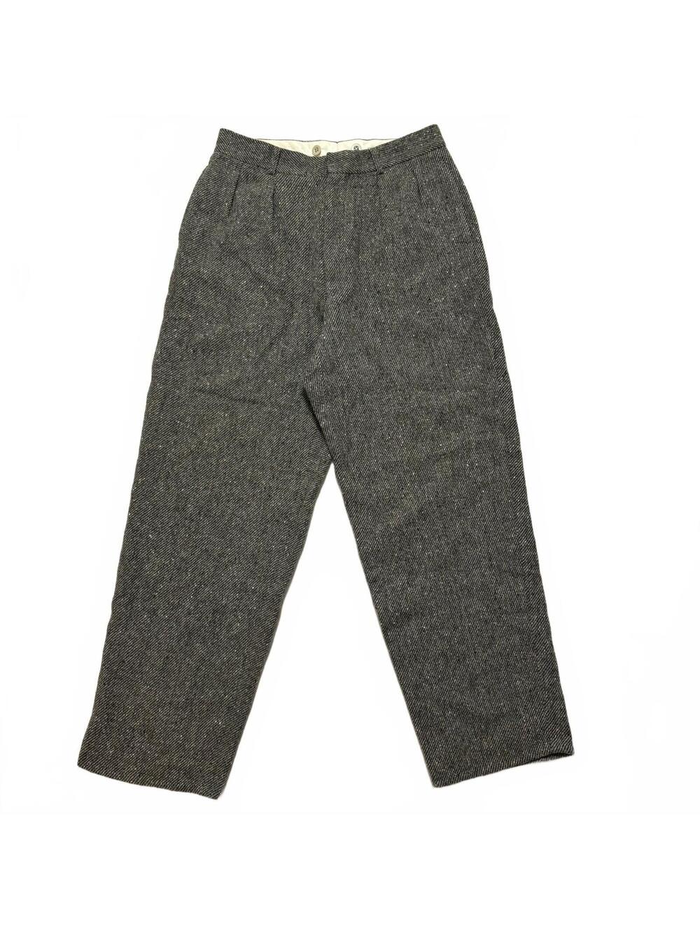 Maul Ruck Takeo Kikuchi Pleated Tapered Tweed Wool Trousers 30x29 Gray Preppy